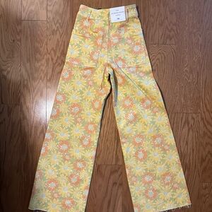 Zara Yellow and Orange Floral Wide Leg Pants